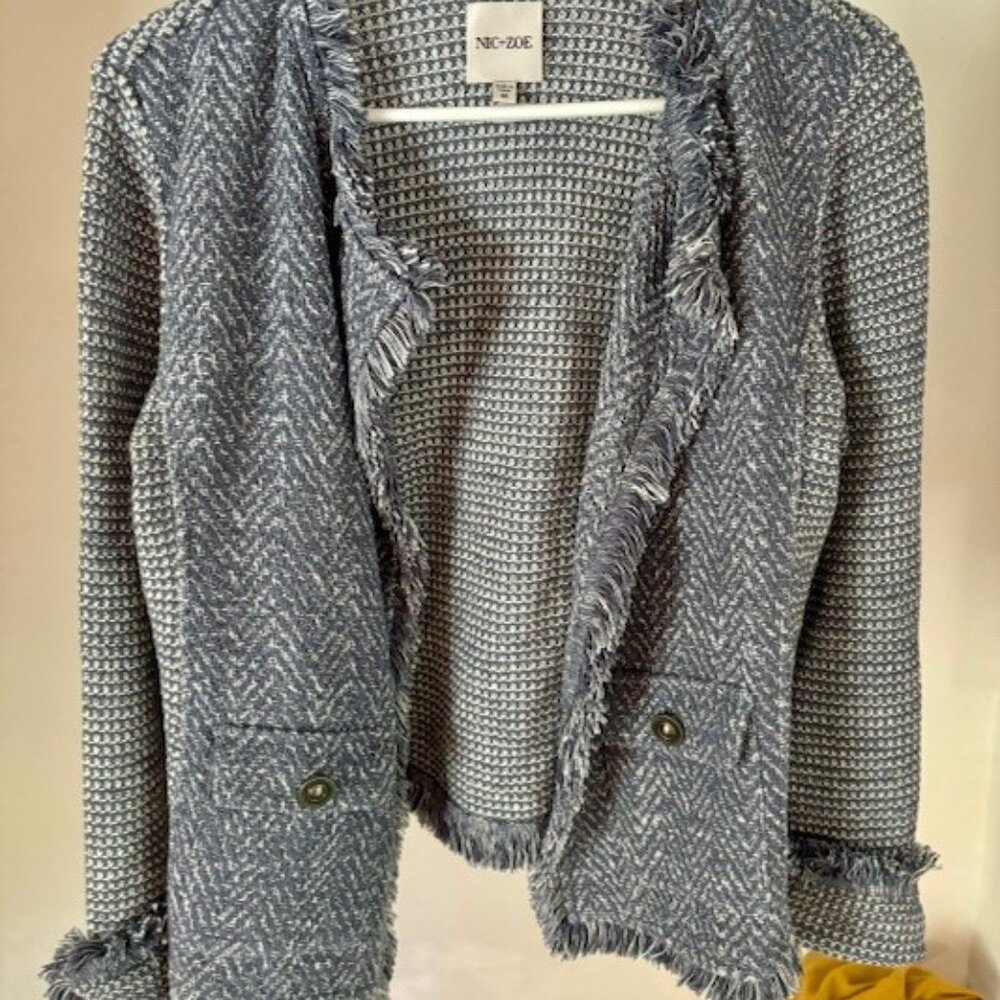 NIC+ZOE Fringe Mix Knit Pocket Jacket